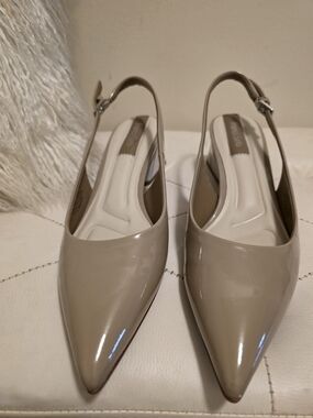 Franco Sarto Nude Slingback Heels Size 8 | Pointed Toe Block Heel Marble Detail